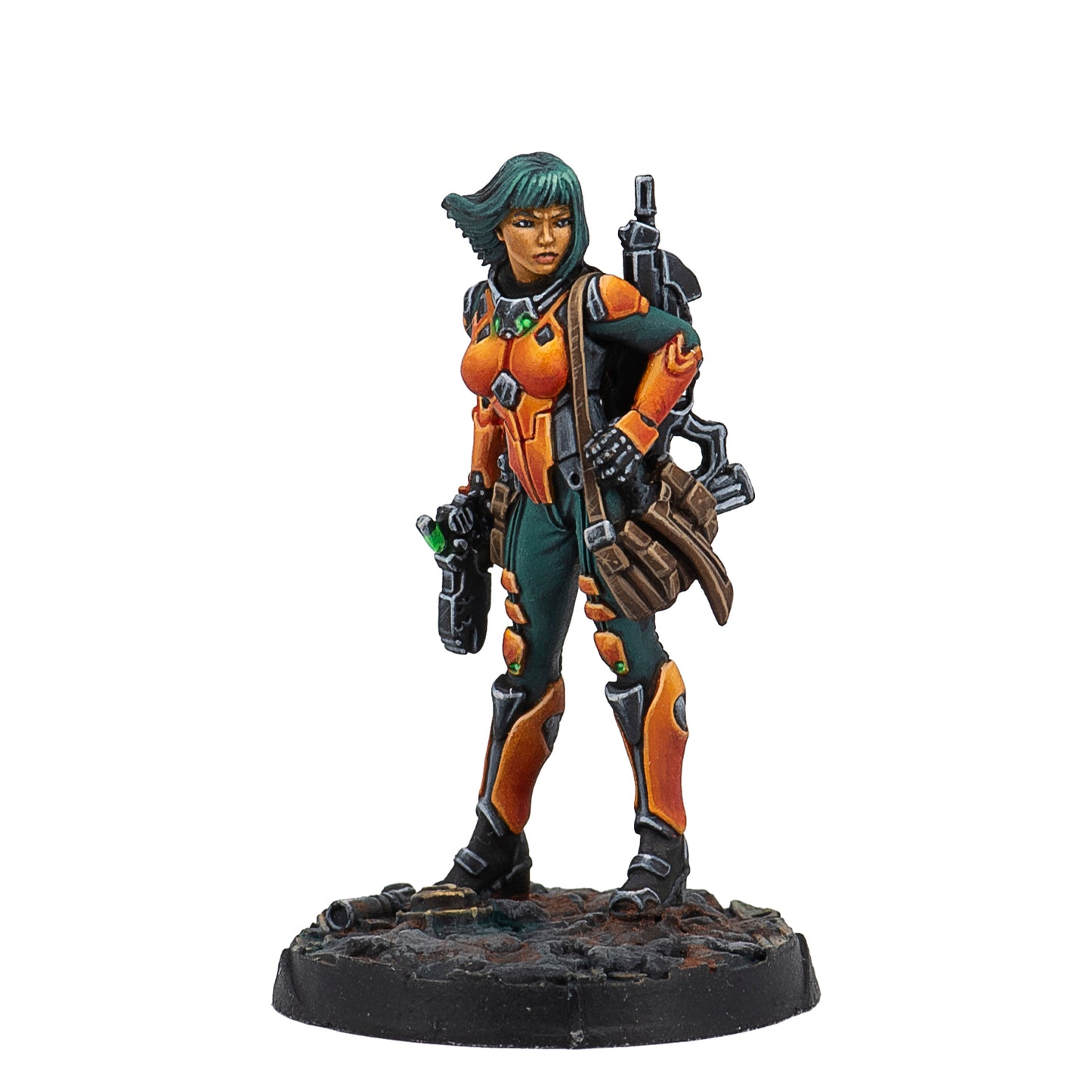 Figurine of a character in futuristic armor on a white background