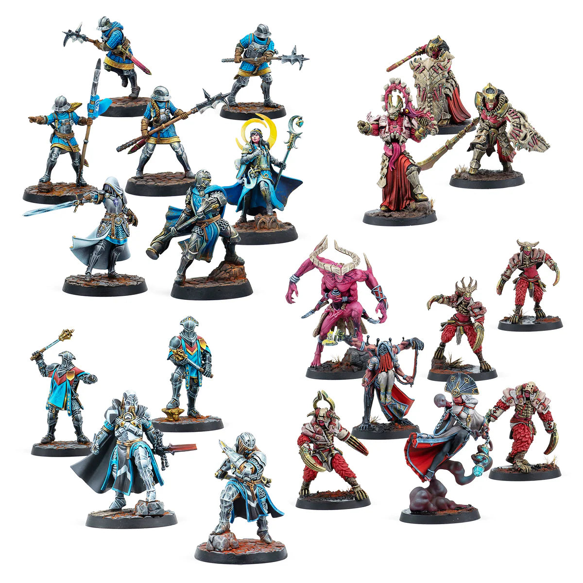 Collection of colorful miniature figurines on a white background