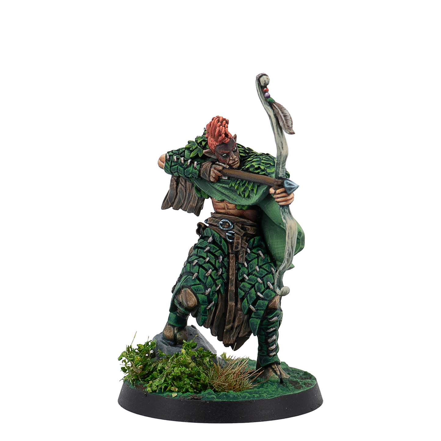 Figurine of a warrior in green armor with a bow on a white background