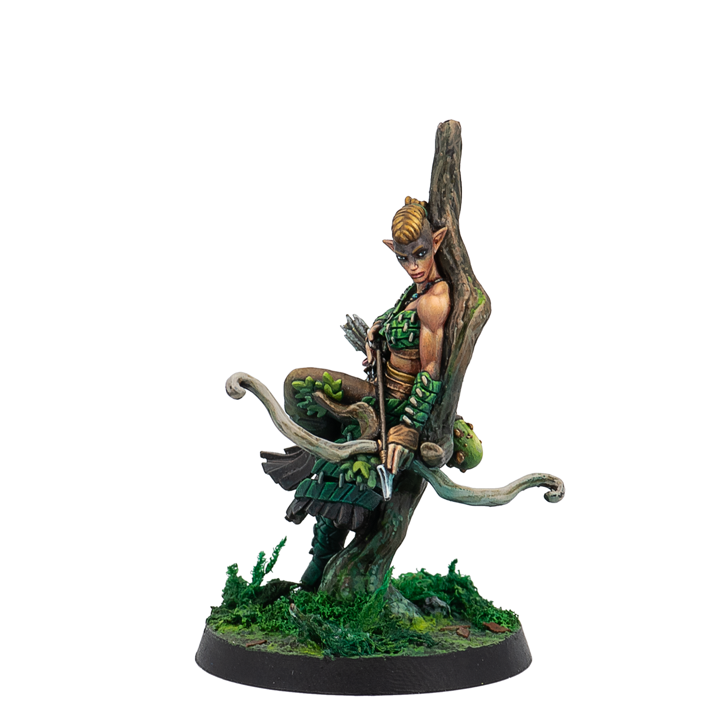 Elf archer figurine with bow and arrow on a white background