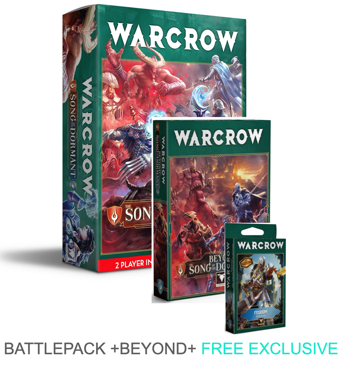 Warcrow game boxes with various levels on a white background