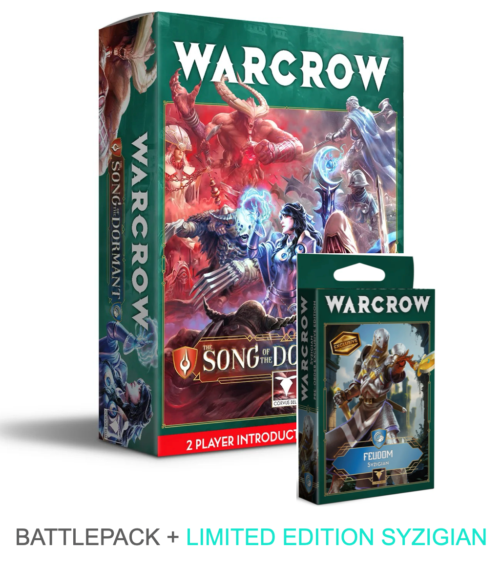 Warcrow game box with 'The Song of the Dormant' and 'Fellow' expansions on a white background