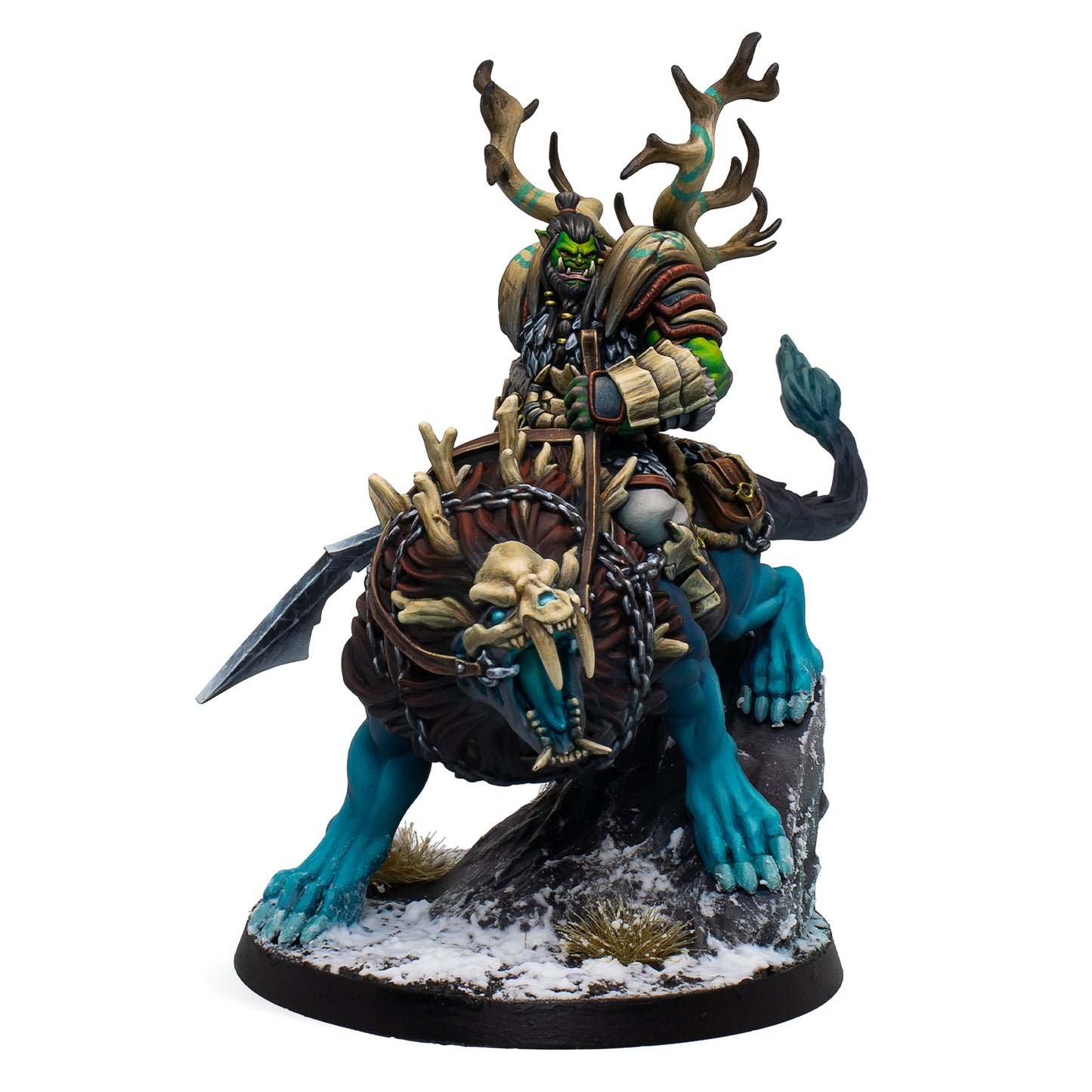 Warg rider with elk antlers worn on his back