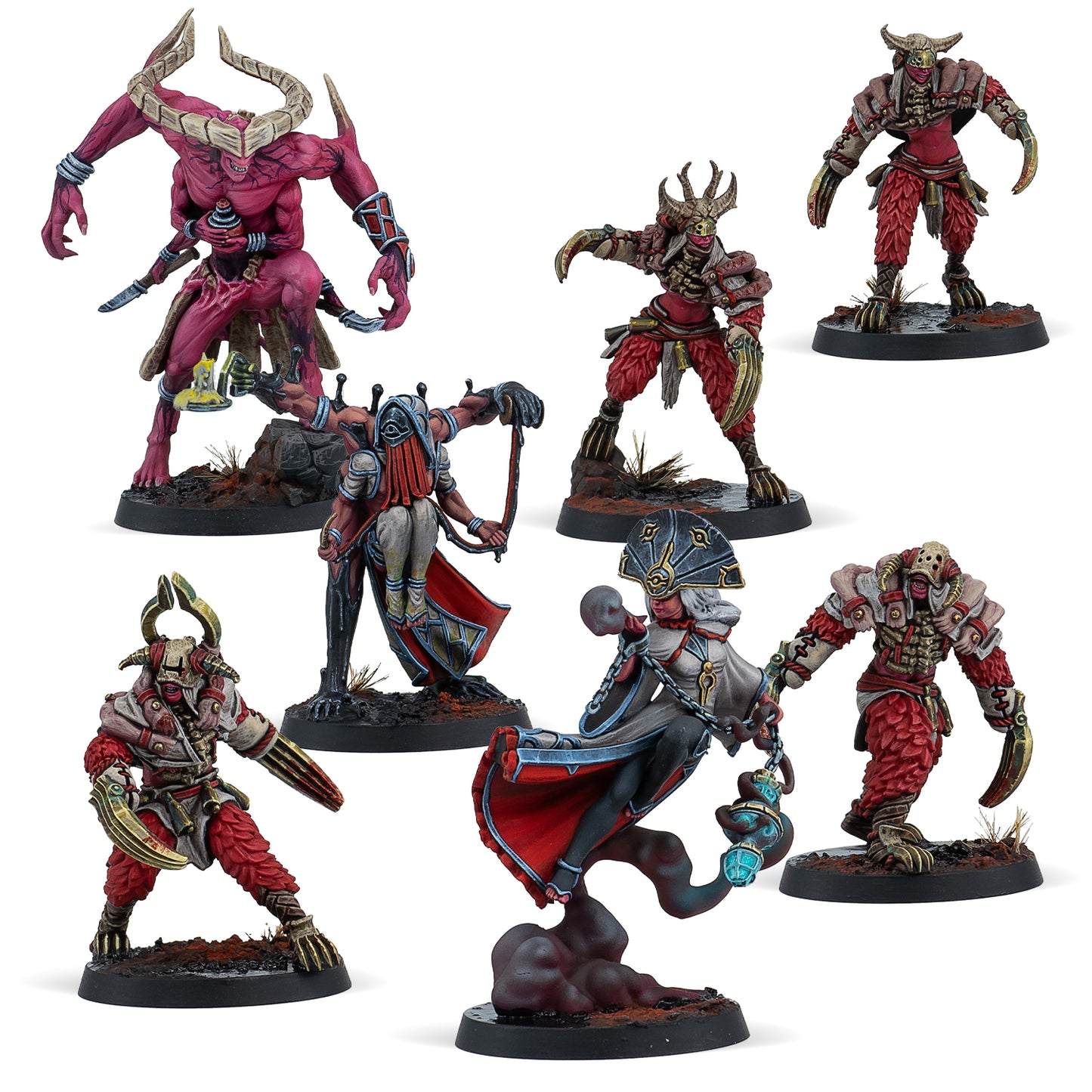 Collection of detailed fantasy figurines on a white background