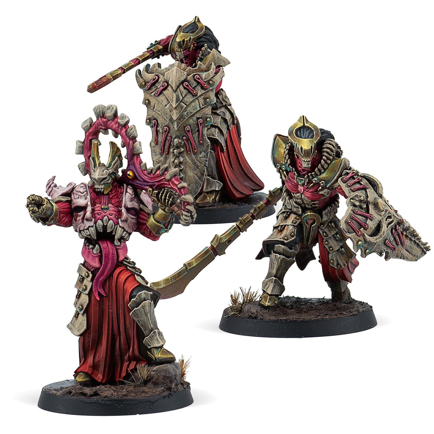 Three detailed miniature figures on a white background