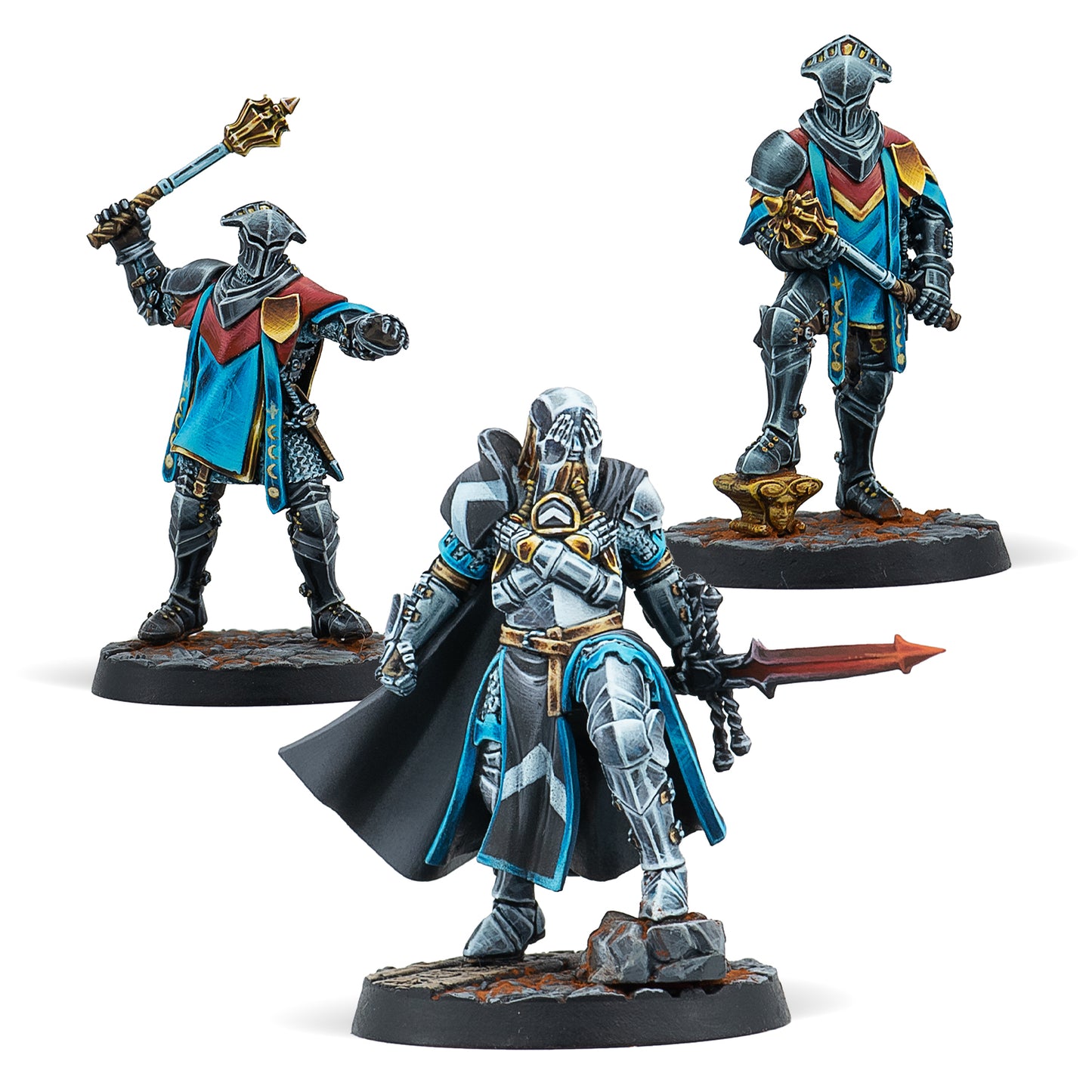 Three detailed fantasy figurines on a white background