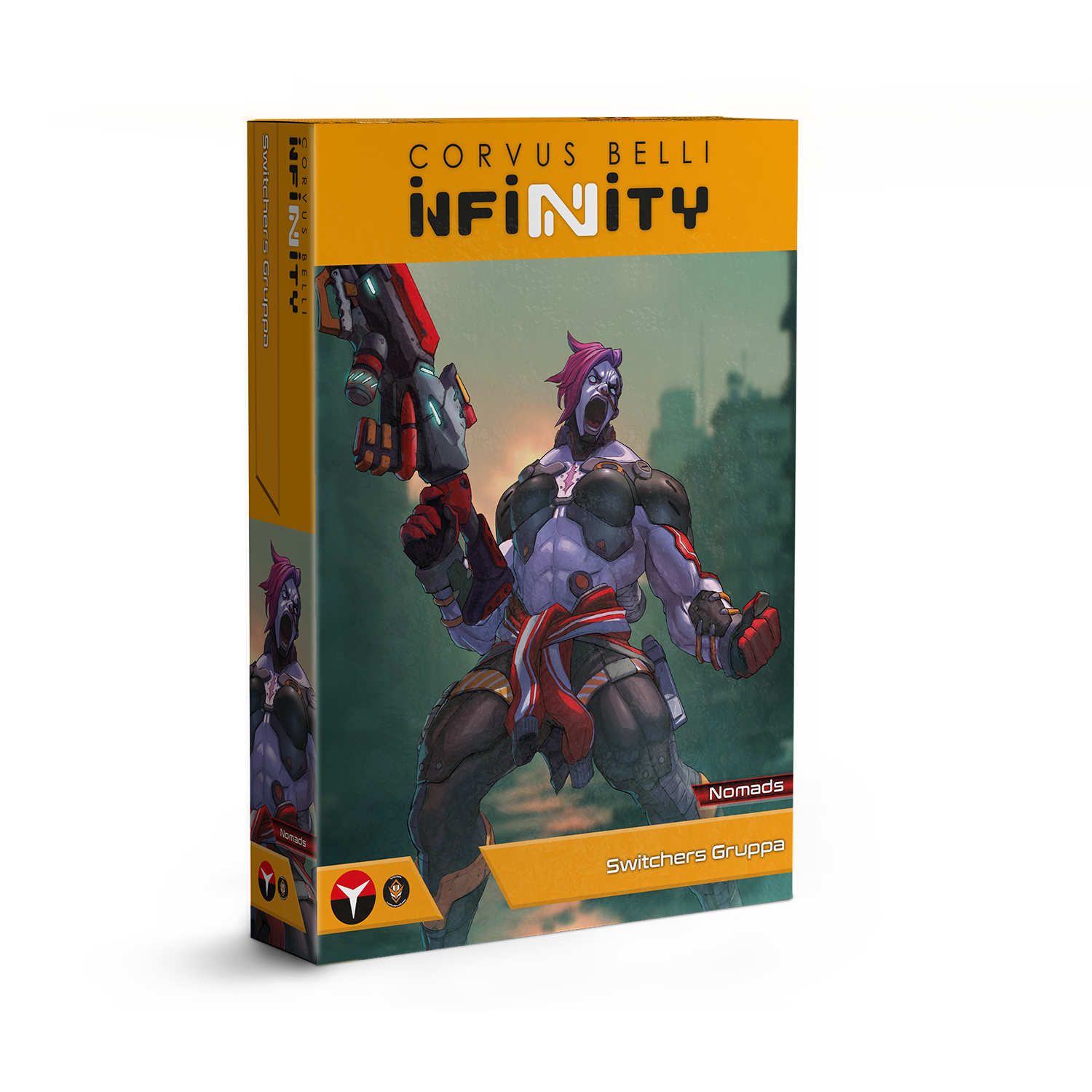 Box for a game figure with 'Corvus Belli Infinity' branding on a white background