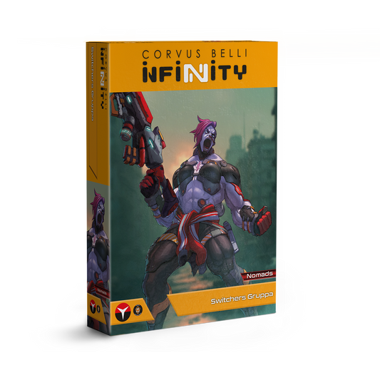 Box for a game figure with 'Corvus Belli Infinity' branding on a white background
