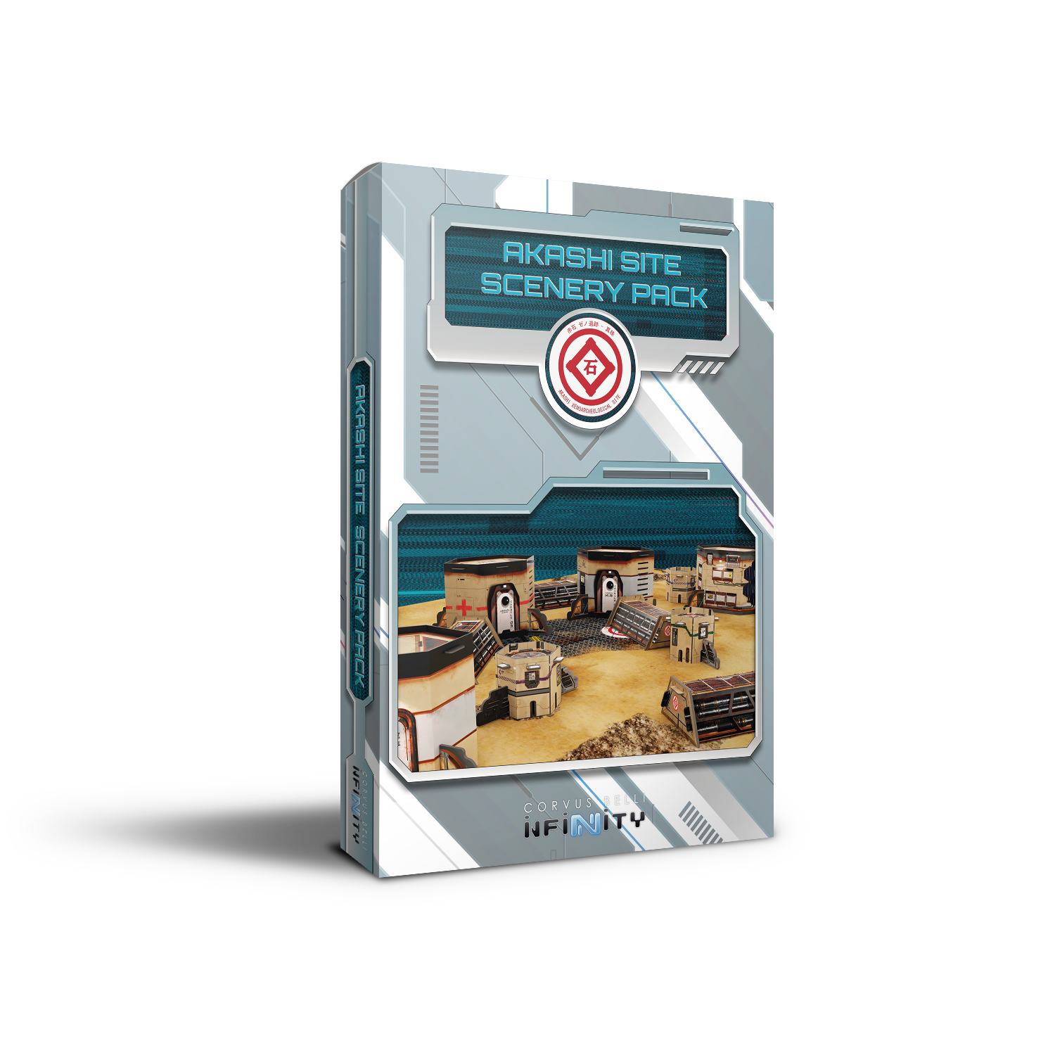 Box for 'Akashi Site Scenery Pack' with a futuristic design on a white background