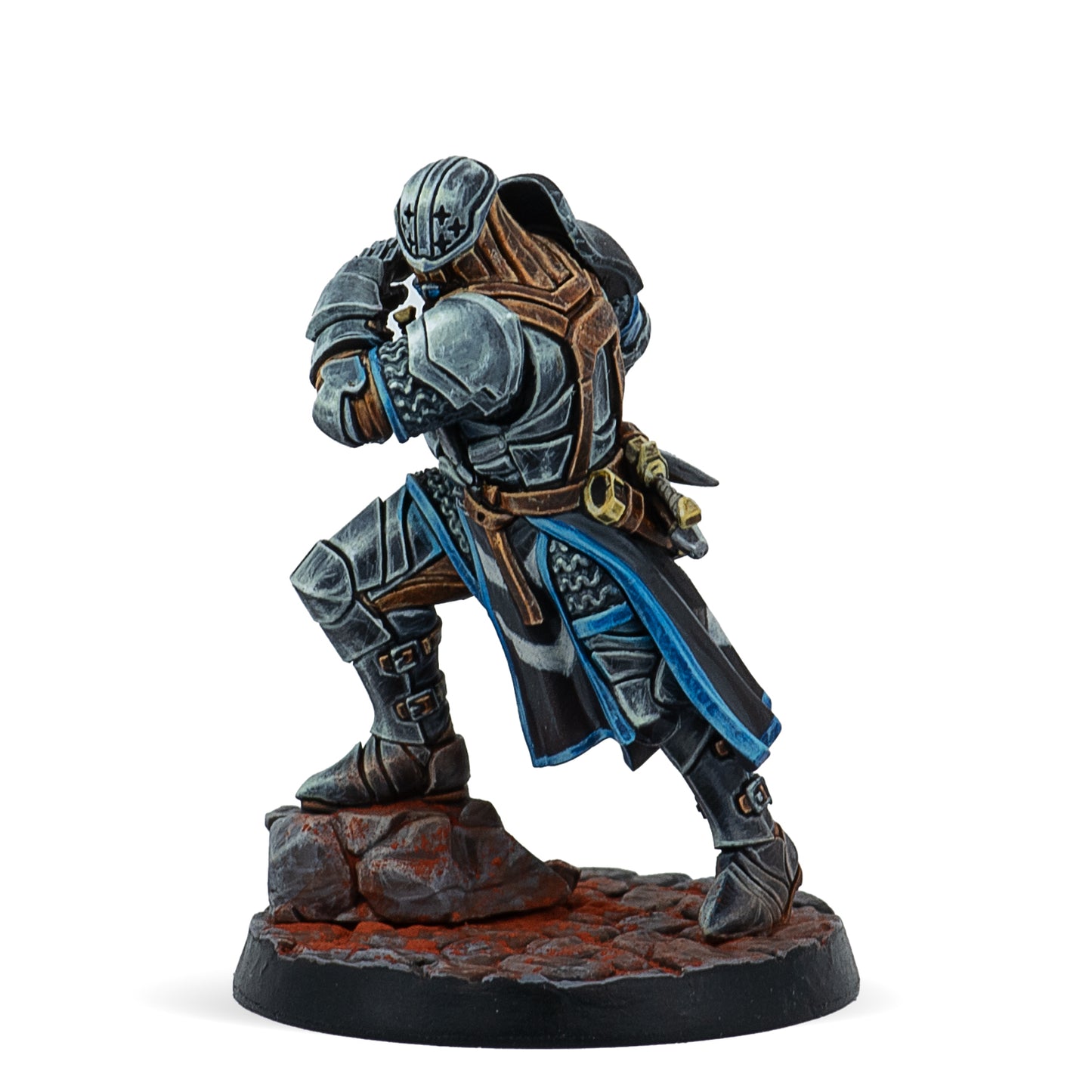 Fantasy figurine of a armored warrior on a white background