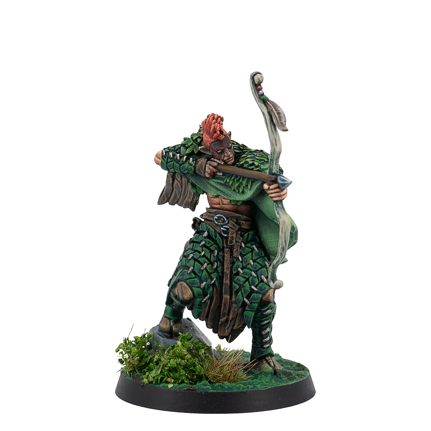 Figurine of a warrior in green armor with a bow on a white background