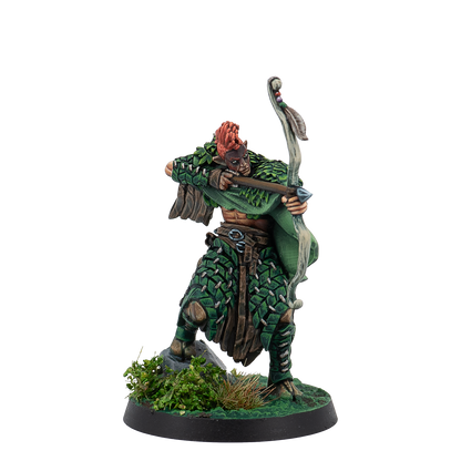 Figurine of a warrior in green armor with a bow on a white background
