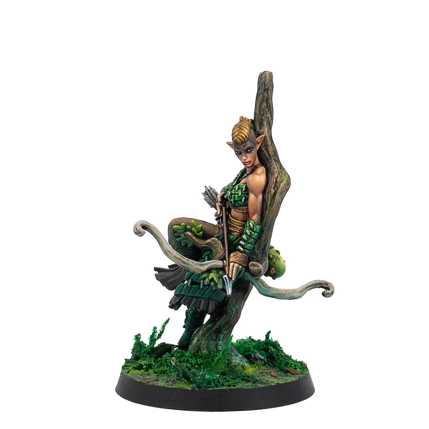 Elf archer figurine with bow and arrow on a white background