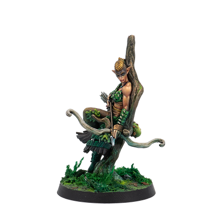 Elf archer figurine with bow and arrow on a white background