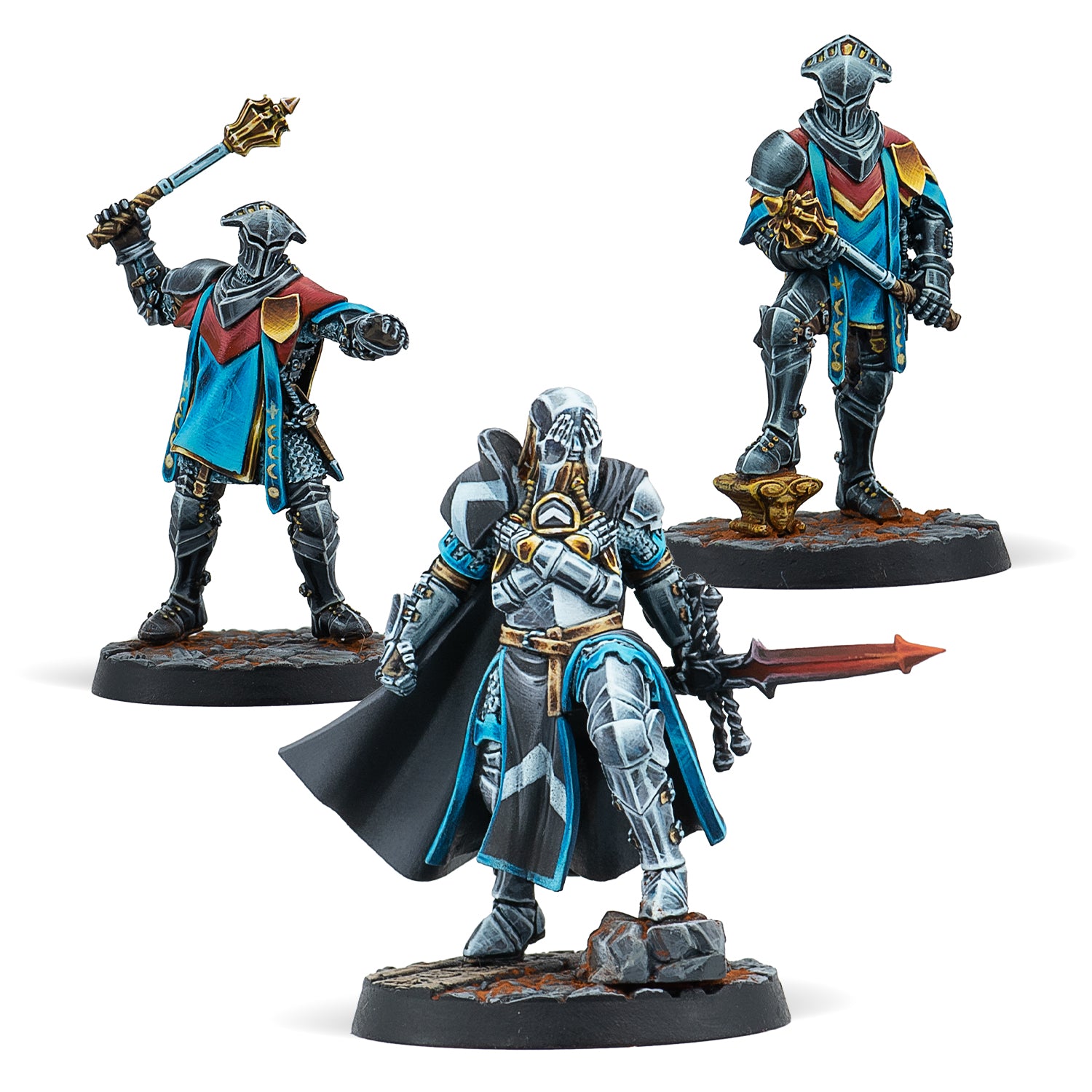 Three detailed fantasy figurines on a white background
